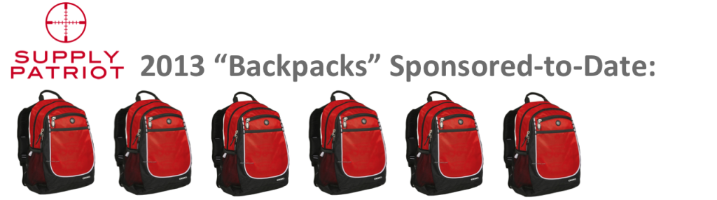 Backpacks Sponsored to Date_March 2013